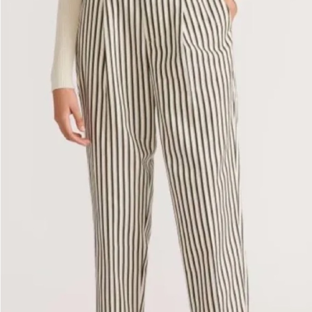 Everlane Black & White Vertical-Stripe Straight Leg Pants